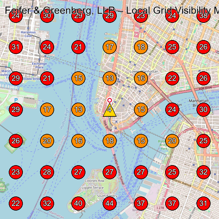 Feifer & Greenberg, LLP GeoGrid visibility map for Criminal Justice Attorney in New York